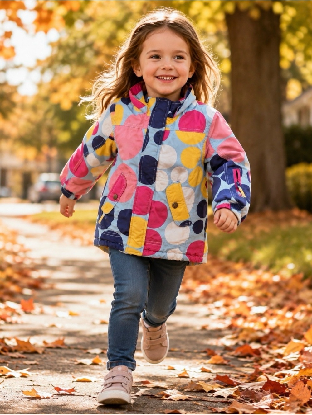 MINI BODEN Girls Kids 3-4 Yrs Ski Coat Blue Spots Winter Snow Lined Zip Snap